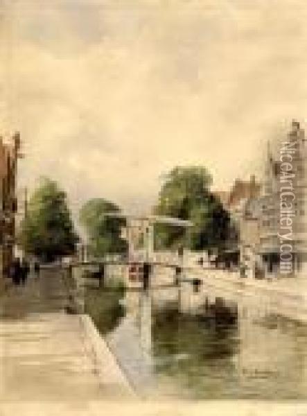 Canal In Amsterdam Oil Painting - Johannes Christiaan Karel Klinkenberg