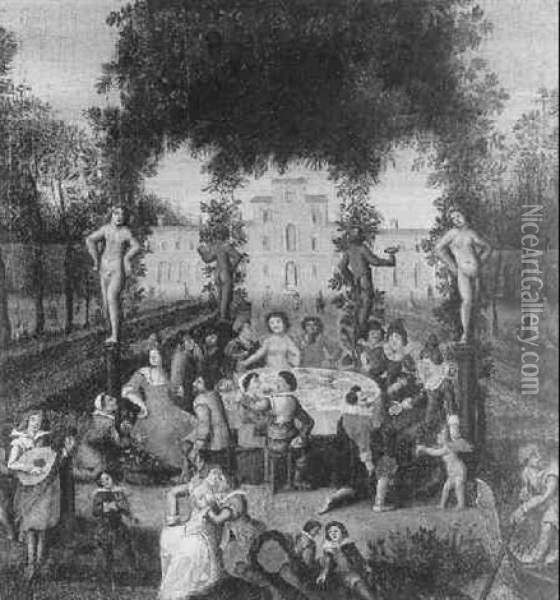Scene De Banquet Dans Le Jardin D'un Palais Oil Painting - Louis de Caullery