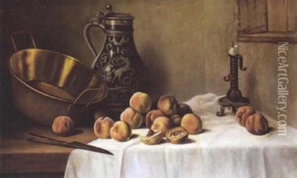 Still Life With Peaches Oil Painting - Paul (Pavel Antonovich) Rizzoni