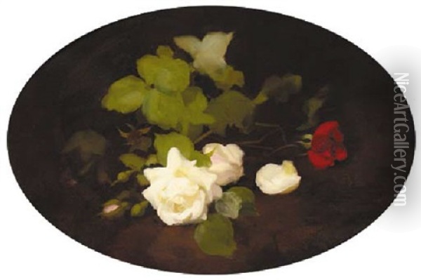 Roses On A Ledge Oil Painting - Stuart James Park