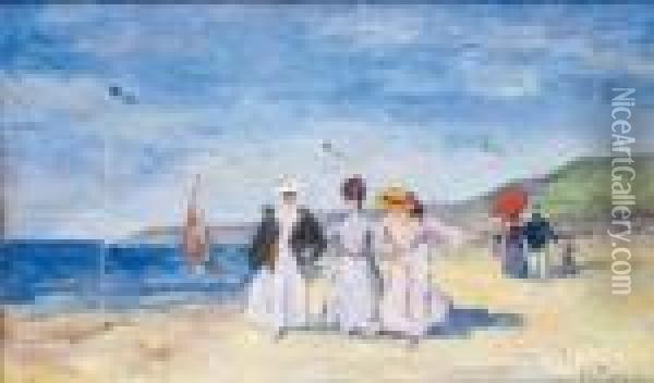 Plage Animee A Trouville Oil Painting - Rene Xavier Francois Prinet