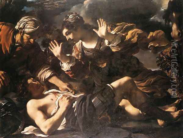 Ermina Finds The Wounded Tancred 1618-19 Oil Painting - Giovanni Francesco Barbieri