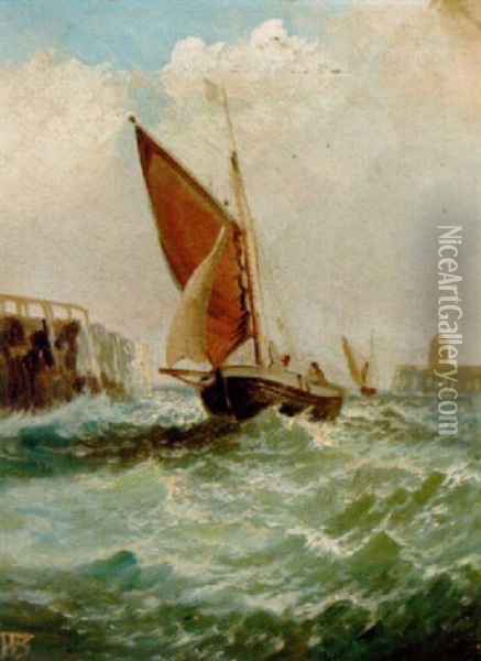 Running Out Of The Harbour Oil Painting - William (of Ramsgate) Broome