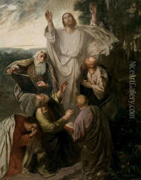 The Resurrected Christ Appearing To The Apostles Oil Painting - Louis Feldmann