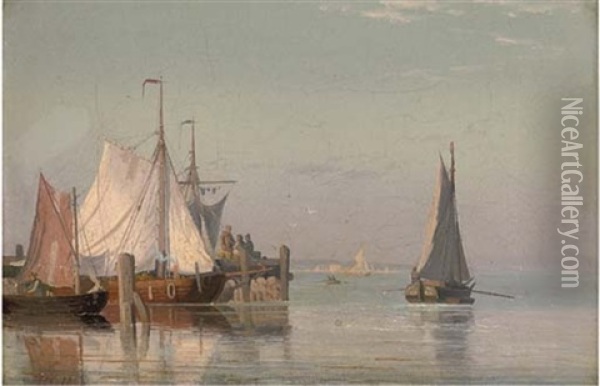 Fishing Vessels In Still Waters Oil Painting - Viggo Fauerholdt