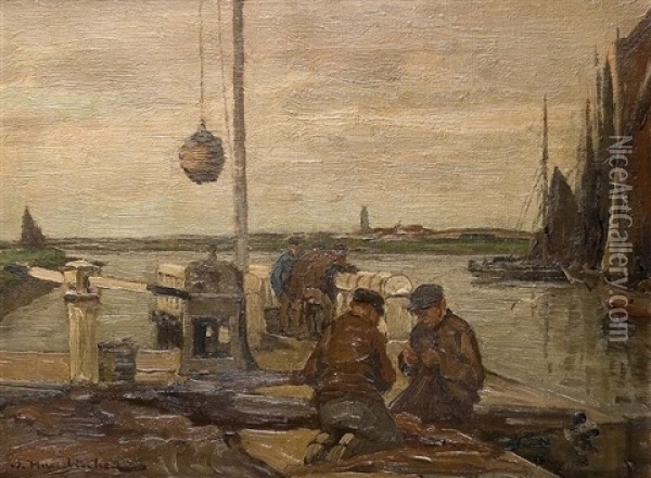 Netzflicker An Der Schleuse In Nieuport Oil Painting - Wilhelm Hambuechen
