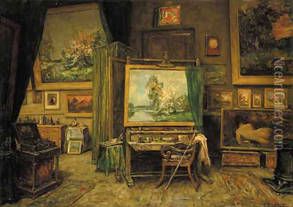 Atelier op Villa Nova - the interior of the artist's studio Oil Painting - Egbert Rubertus Derk Schaap