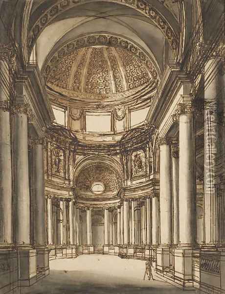 The interior of a church with a coffered dome Oil Painting - Giuseppe Barberi