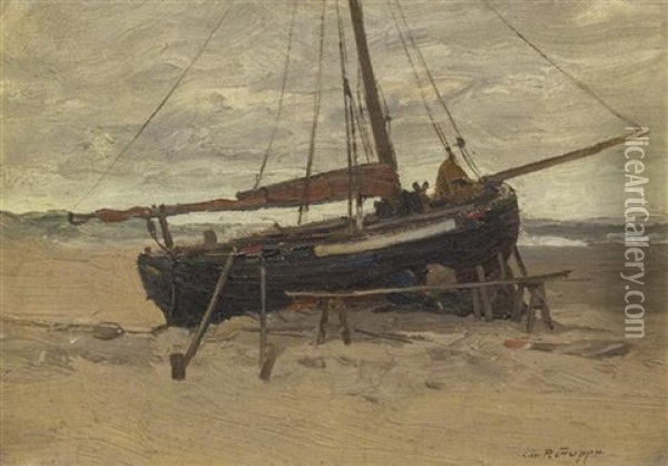 Fishing Boat At Low Tide Oil Painting - Charles Paul Gruppe