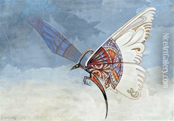 Butterfly I Oil Painting - Dragutin Inkiostri-Medenjak