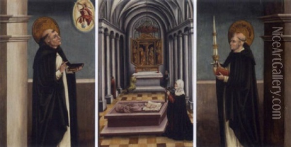 Altarflugel: Die Aufwerweckung Eines Verstorbenen Kindes Auf Dem Grabmal Des Hl. Petrus Oil Painting - Thomas Burgkmair