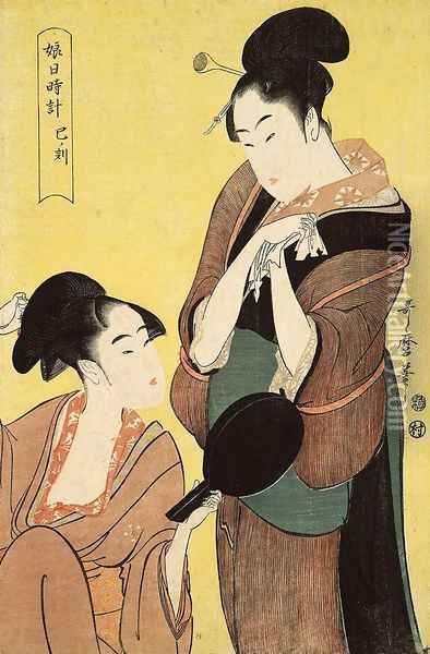 Hour of the Snake Oil Painting - Kitagawa Utamaro