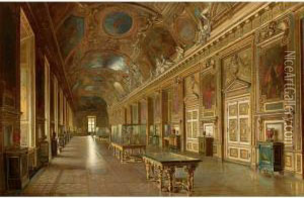 La Galerie D'apollon Au Louvre Oil Painting - Ettore Traversari