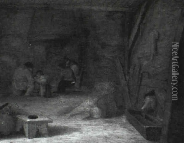 Boors In A Barn Interior Oil Painting - Pieter de Bloot