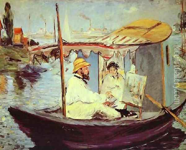 Painting On His Studio Boat Oil Painting - Edouard Manet