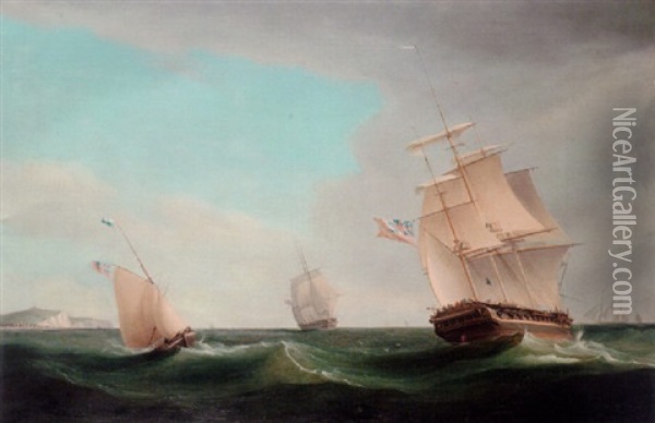 A Frigate Heading Up The Channel Off Dover With A Cutter Approaching Aster Oil Painting - William John Huggins