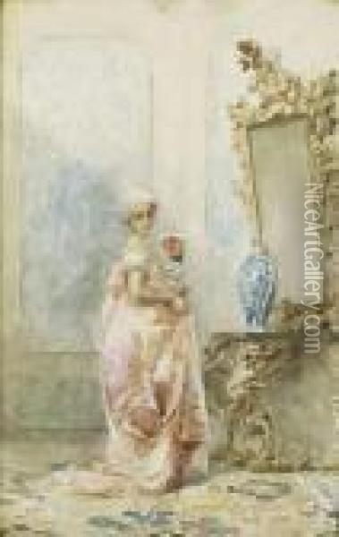 Elegante A L Eventail Oil Painting - Ettore Simonetti
