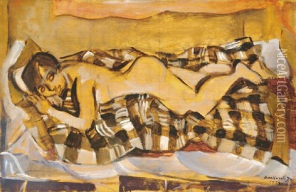 Lying Woman Nude Oil Painting - Gyula Derkovits