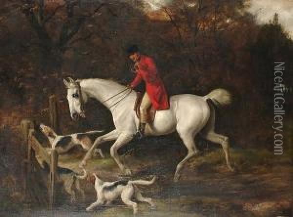 A Huntsman And Hounds On A Woodland Path Oil Painting - Charles Bilger Spalding