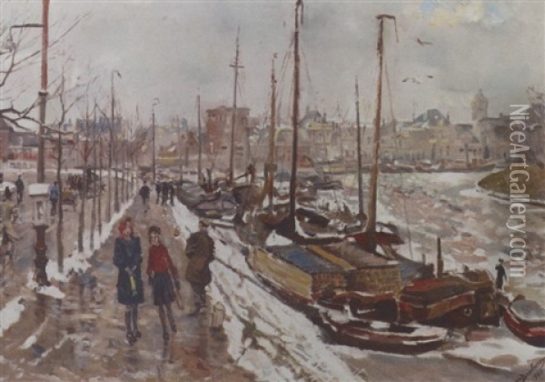 The Westerhaven, Groningen, In Winter Oil Painting - Erasmus Bernhard Van Dulmen Krumpelman