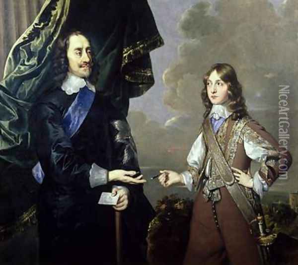 Double Portrait of Charles I 1600-49 and James Duke of York 1633-1701 Oil Painting - Sir Peter Lely