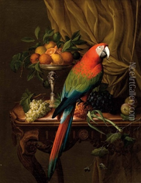 Stillleben Mit Papagei Und Obst Oil Painting - Leopold Brunner the Elder