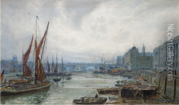 Shipping On The Thames Oil Painting - Thomas Marie Madawaska Hemy