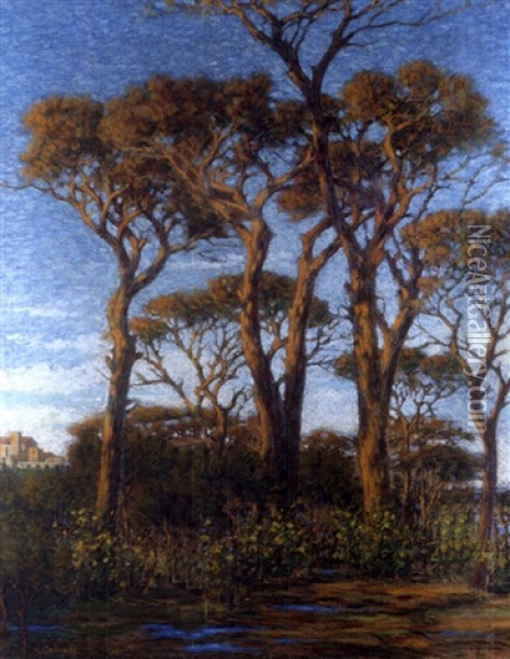 Landschaft Mit Strauchern Und Rastender Frau Oil Painting - Gustav Ranzoni
