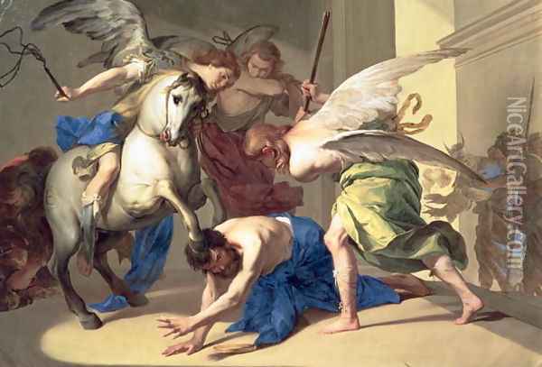 The Expulsion of Heliodorus from the Temple, c.1650 Oil Painting - Bernardo Cavallino