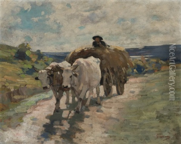 Haycart With Oxen Oil Painting - Nicolae Grigorescu