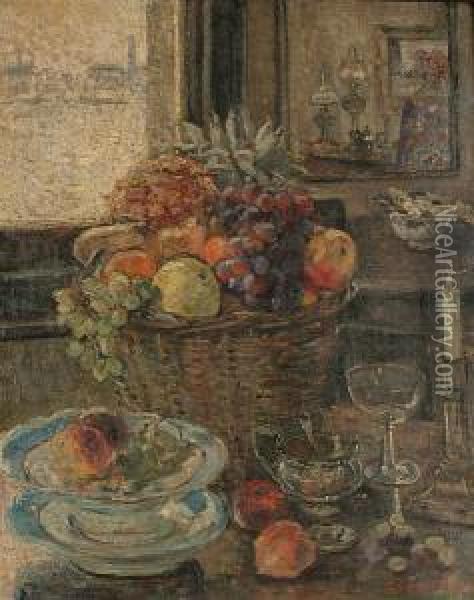 Still Life Of A Bowl Of Fruit Oil Painting - Louise Pickard