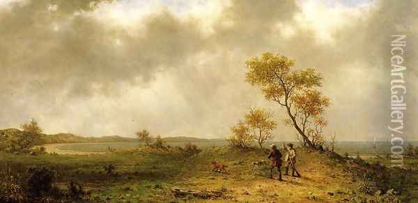 Two Hunters In A Landscape Oil Painting - Martin Johnson Heade