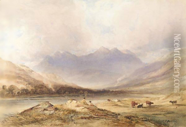 Snowdon With Figures And Cattle In The Foreground Oil Painting - Anthony Vandyke Copley Fielding