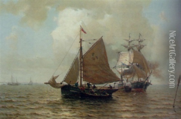 Coastal Shipping Oil Painting - Julius Huth
