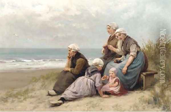 Waiting on the beach Oil Painting - Edith Hume