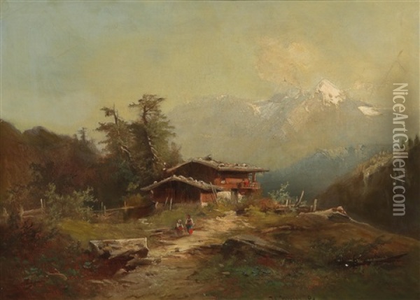 Alpine Landscape Oil Painting - Heinrich Hiller