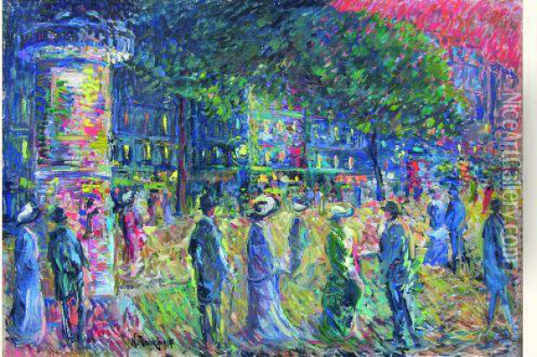 Promenade Sur Les Champs Elysees (ca.1902) Oil Painting - Nicolas Tarkhoff