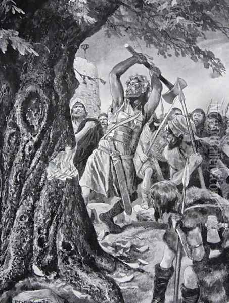 Malachy felling the Munster coronation tree in 982, illustration from the book The History of the Nation Oil Painting - Richard Caton Woodville