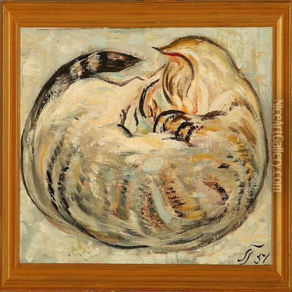 A Cat Oil Painting - Svend Albertsen