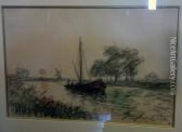 Le Canal Pres D'overschie, Hollande Oil Painting - Johan Barthold Jongkind