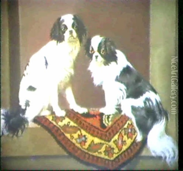 Zwei King Charles Cavalier Spaniel Oil Painting - Julius Hamburger