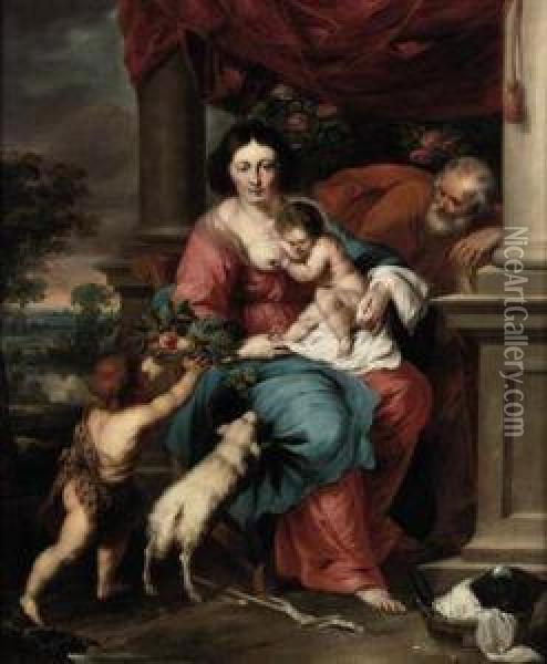 The Holy Family And The Infant St John Holding A Basket Offruit Oil Painting - Jan Thomas Van Yperen