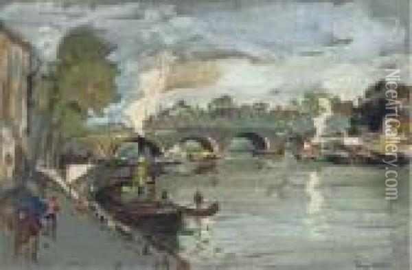 A Parisian Bridge Oil Painting - James Kay
