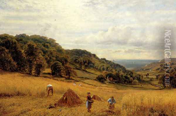 Harvesting At Luccombe, Isle Of Wight Oil Painting - Alfred Glendening