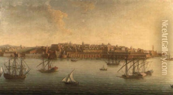 A View Of Valletta From The Grand Harbour, Taken From Castel S. Angelo Oil Painting - Alberto Pullicino