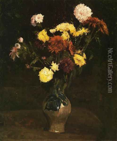 Basket of Carnations and Zinnias Oil Painting - Vincent Van Gogh