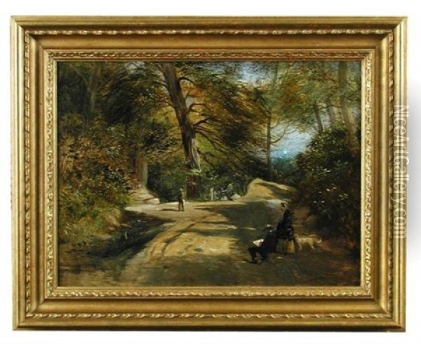 A View In Clapgate Lane, Ipswich, Suffolk, With A Seated Artist, Said To Be Thomas Smythe Oil Painting - John Duval
