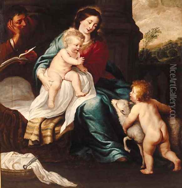 The Madonna and Child with the Infant Saint John the Baptist Oil Painting - Erasmus II Quellin (Quellinus)