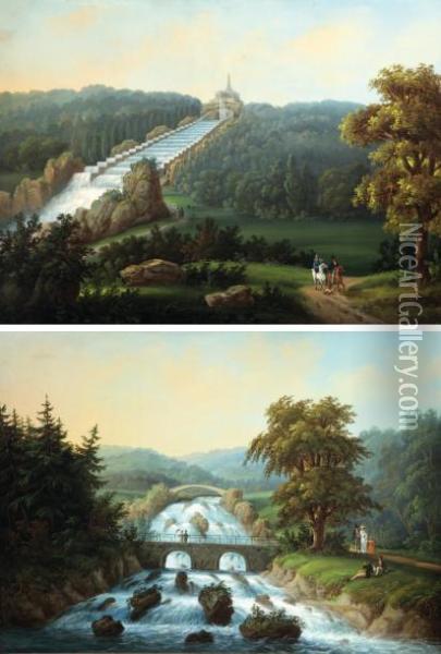 La Cascade Et Le Monument D'hercule Akassel Oil Painting - Jacob Philipp Hackert