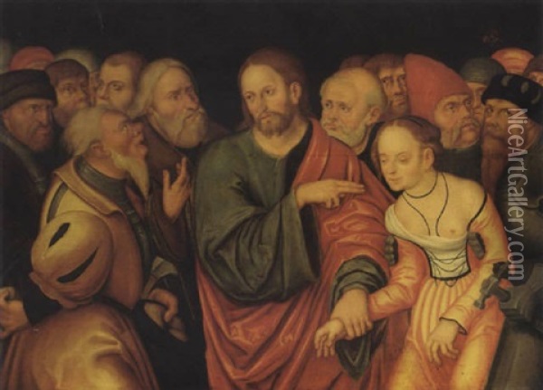 Christ And The Adulteress Oil Painting - Lucas Cranach the Younger